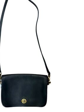 Vintage Coach Classic Black Leather Crossbody Bag with Gold Turn-Lock